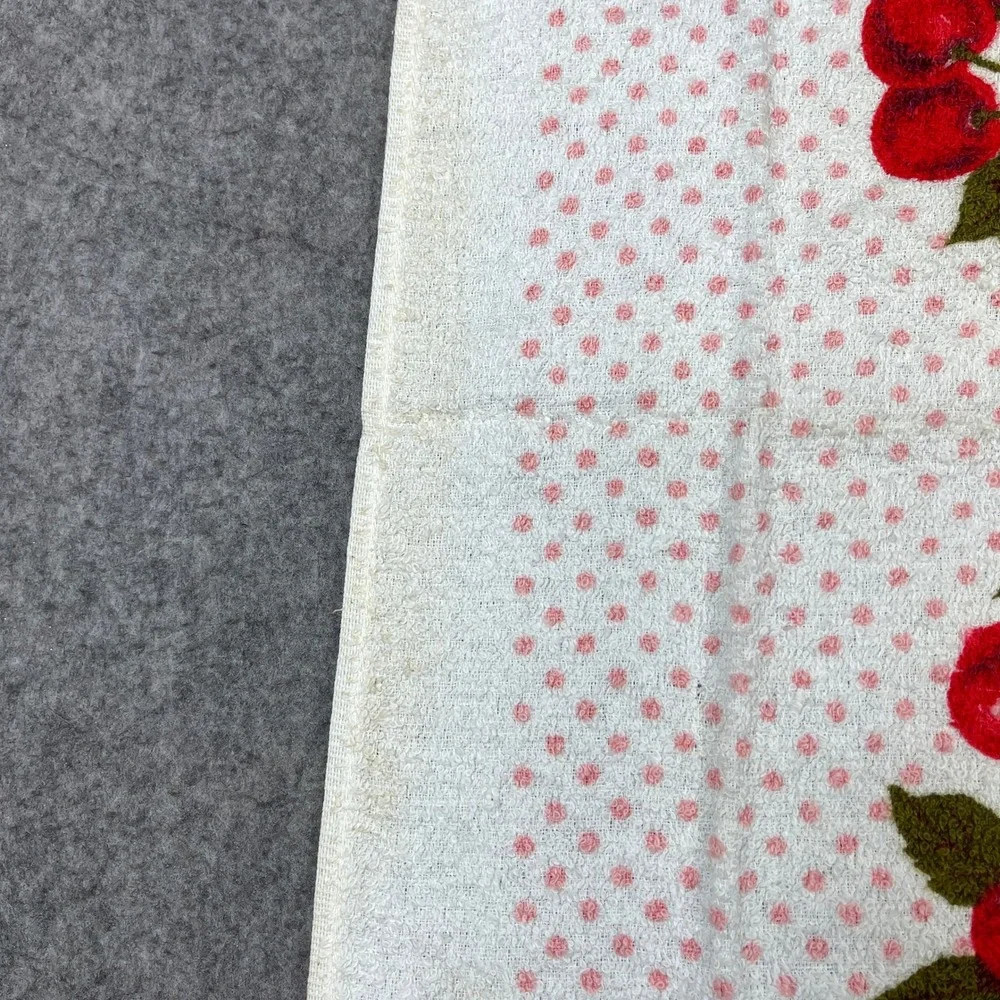 Vintage Town House Kitchen Terry Towel Cherry Polka Dot Fringed MCM 50s USA